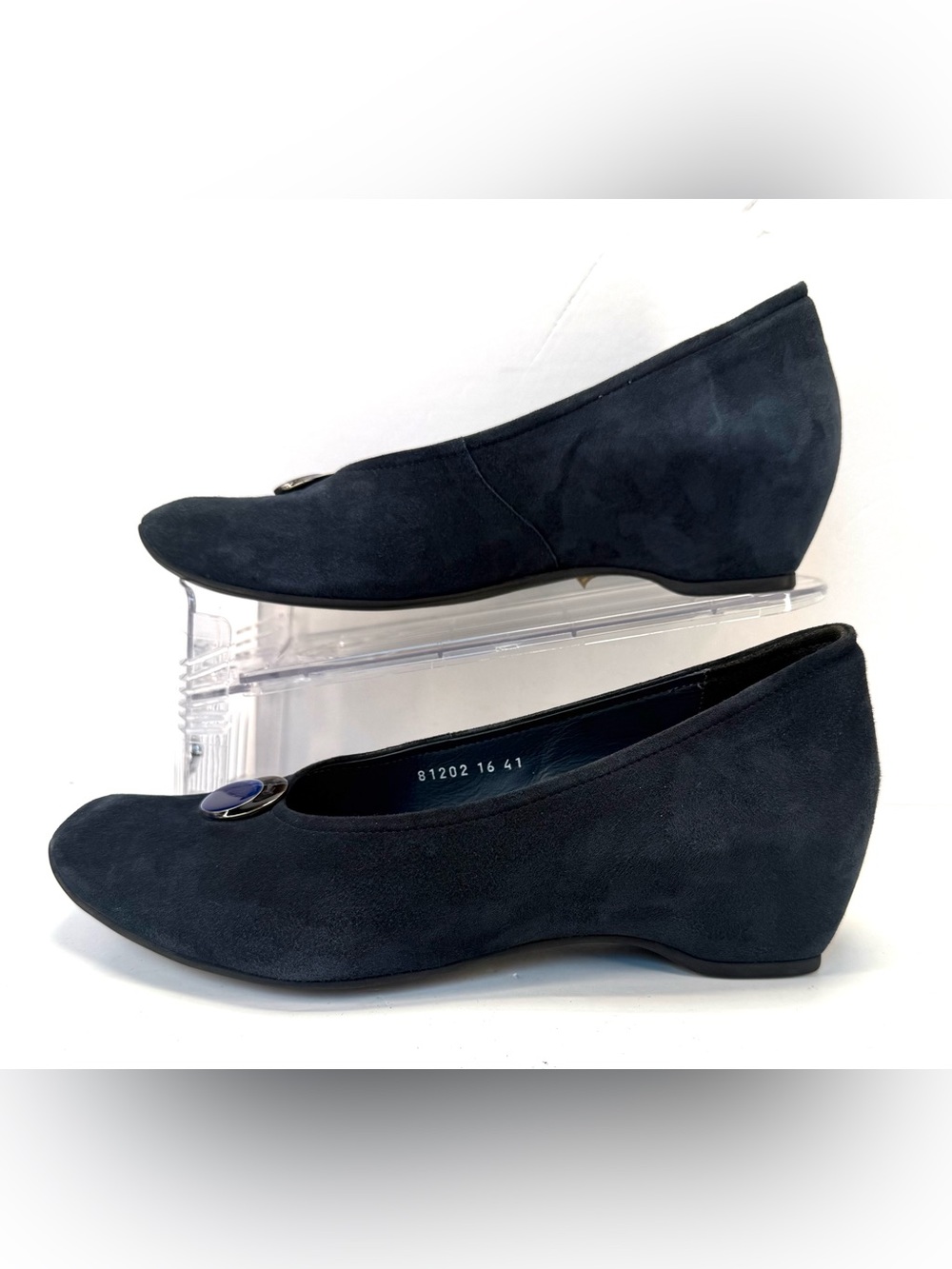 Think! Navy Blue Suede Low wedge Heel Flats with Blue jewel Accent size 10 - Picture 3 of 16